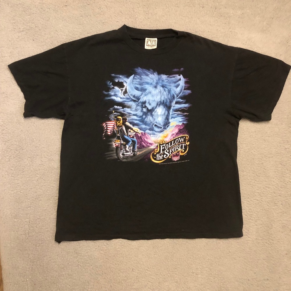 Vintage 1992 American Biker T Shirt XL Follow‎ the Spirit Buffalo CMJ "3D Embem"